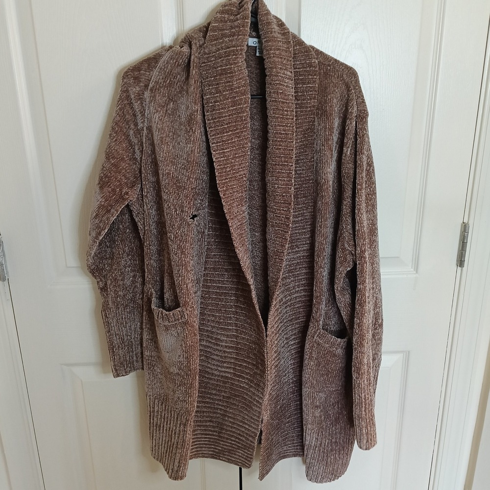 Orvis Cardigan Sweater Womens XXL Brown Good Chenille Shawl Collar Open Front
